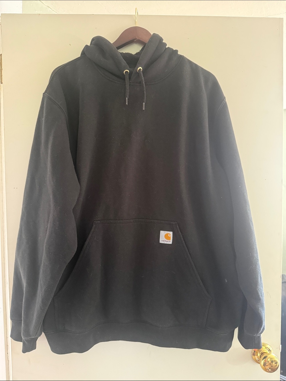 Carhartt Men’s Black Crewneck Cotton Pullover Hoodie with Front Pocket Sz XL